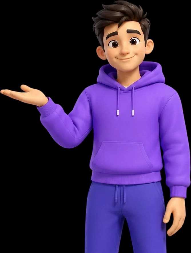 An illustrated creator holding up a script card